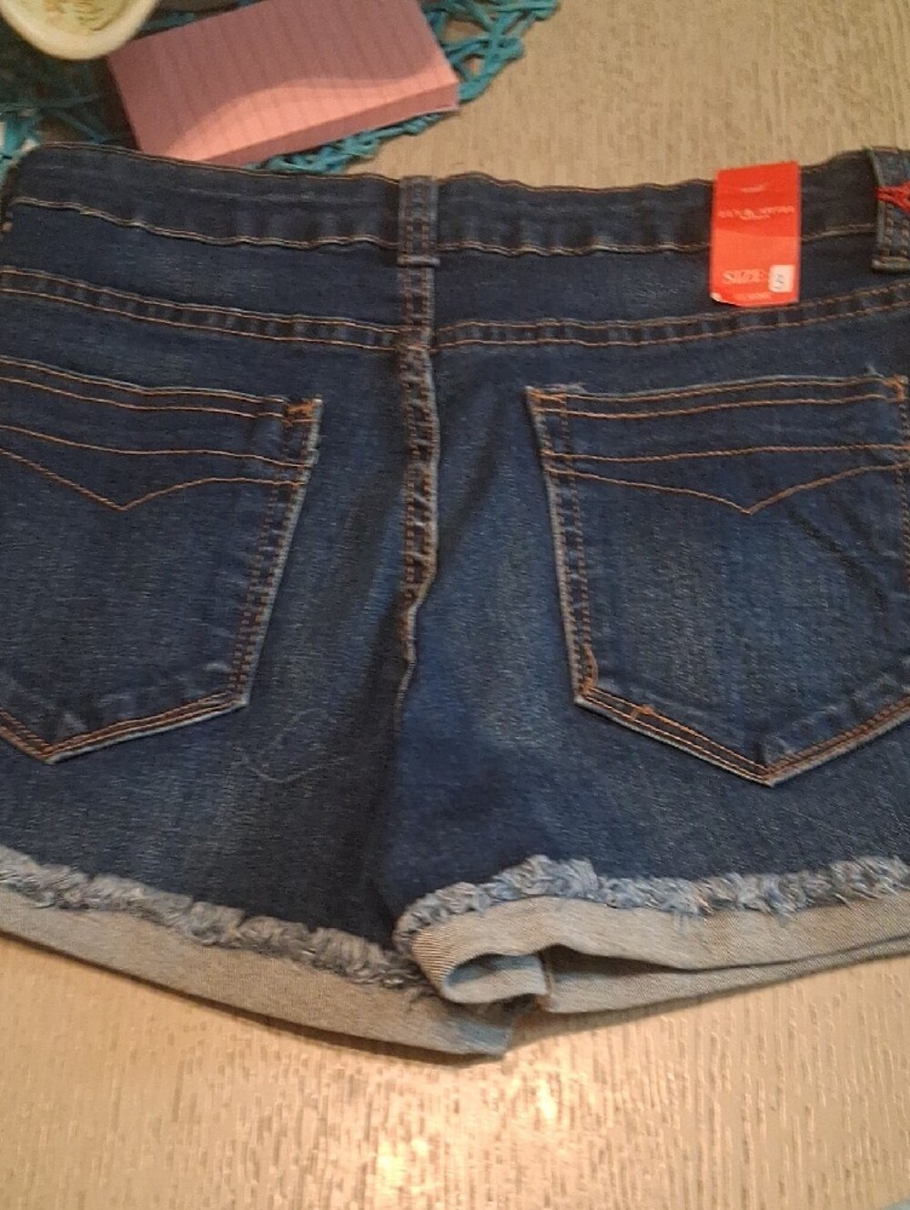 Dark Blue Denim Fold-Trim Women's Shorts - Picture 8 of 14